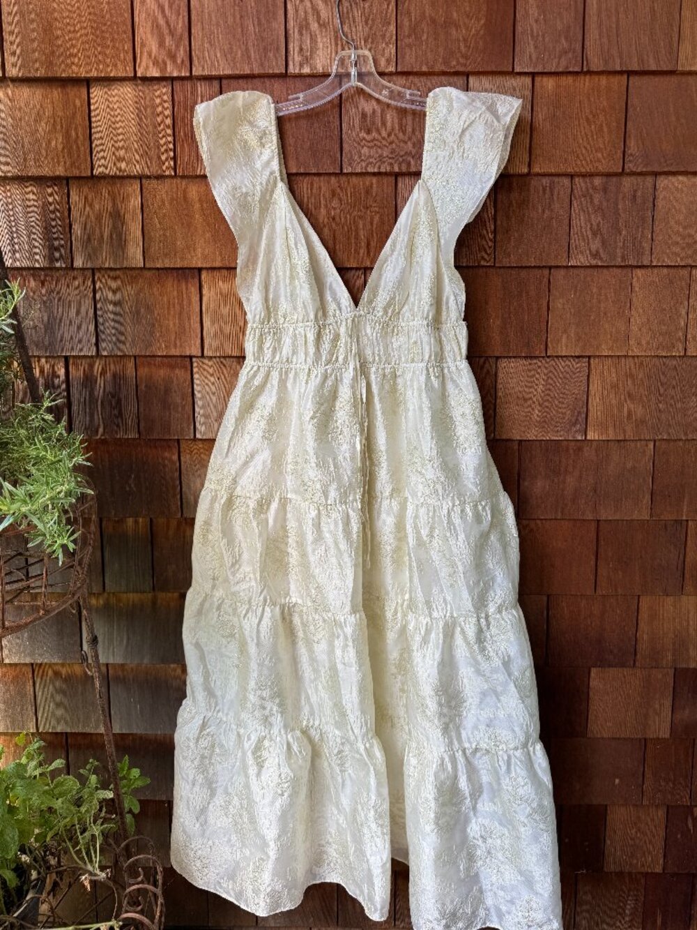 Altar’d State Athena Shimmer Maxi Dress Cream-Gold Women’s Size XXL
